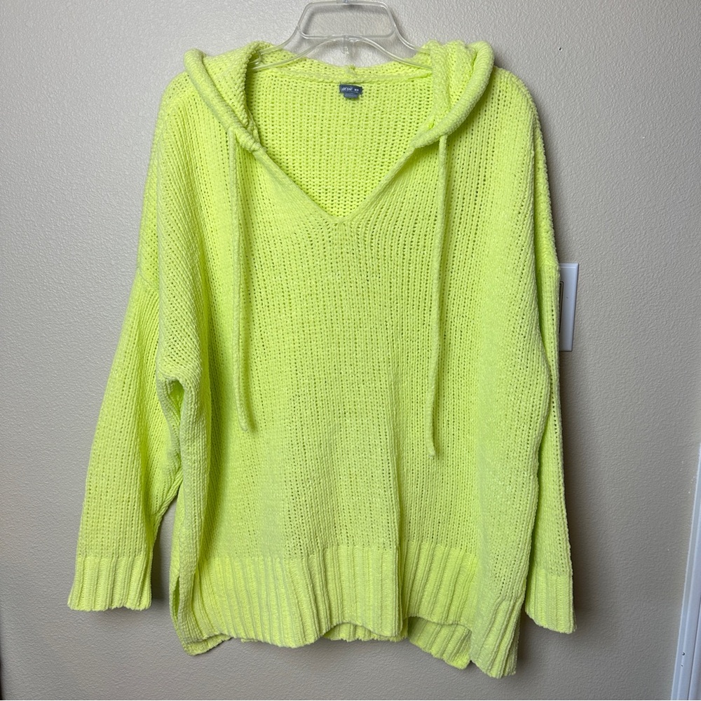 aerie Knit Bright Neon Green Hoodie Oversized Womens Sweater Pullover | Size M
